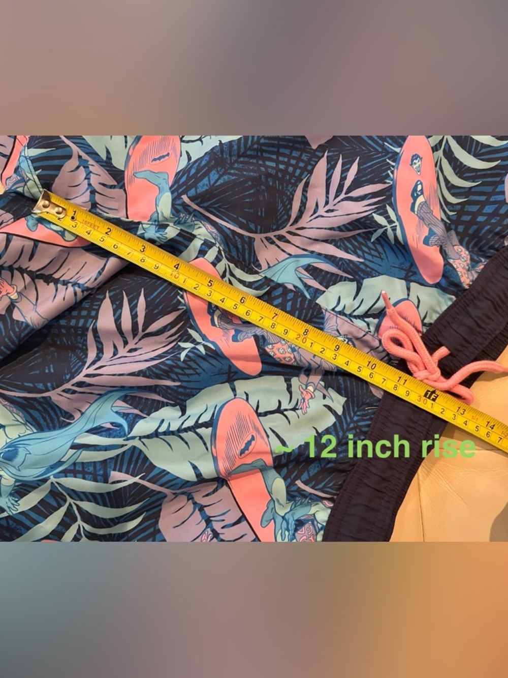 Batman Men’s Swim Trunks Medium - Navy, Light Blue & Pink Tropical Print - Picture 11 of 11
